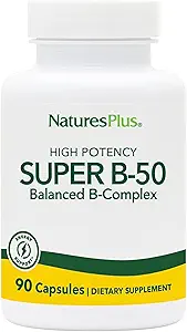 Natures Plus Super B50-90 Capsule Vegetariani - Integratore ad alta potenza B Complex Vitamina - Cervello & Energy Booster - Gluten-Free - 90 Serve