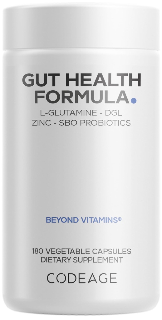 Codeage Gut Salute Integratori Vegan Formula - L Glutamina, Zinco, Turchia Tail Mushroom Powder, Tonic Mushroom, Maitake, Micro Algae, Minerale, Radice di liquirizia DGL - Probiotici, Prebiotici - 180 capsule