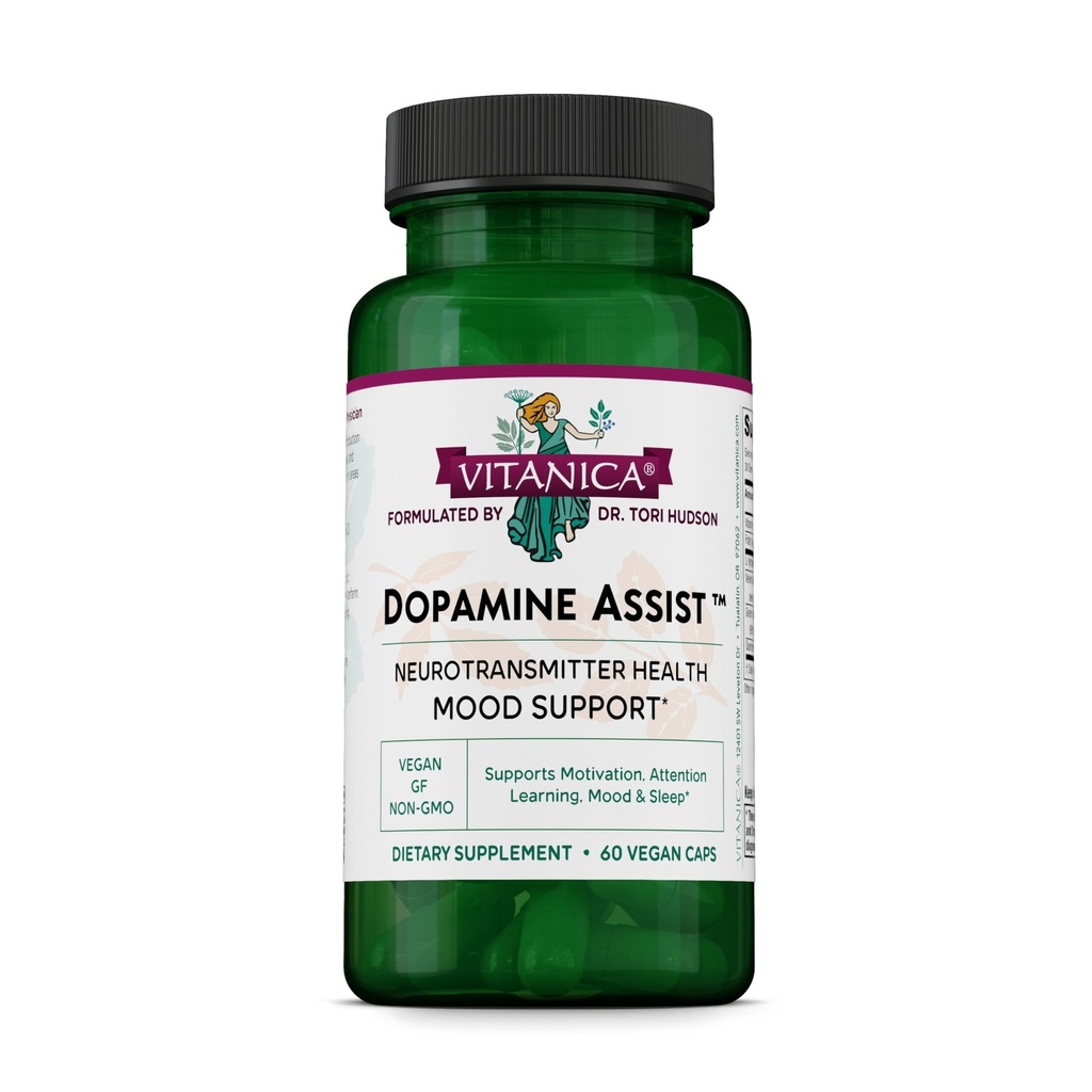 Vitanica Dopamine Assist, Dr Formulated Dopamine Supplement, L-Tyrosine, Mucuna Pruriens Neurotransmitter Mood Support, Vitamin B6, Folate, Green Tea Extract Quercetin Vegan, 60 Capsules