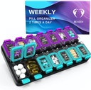 Extra Large Weekly Pill Organizer 2 volte al giorno - Airtight Pill Box 7 giorno - Am Pm Vitamin Case - Medicine Container Two Week Supplement Holder Daily Medicine Storage Twice Med XL Green/Purple