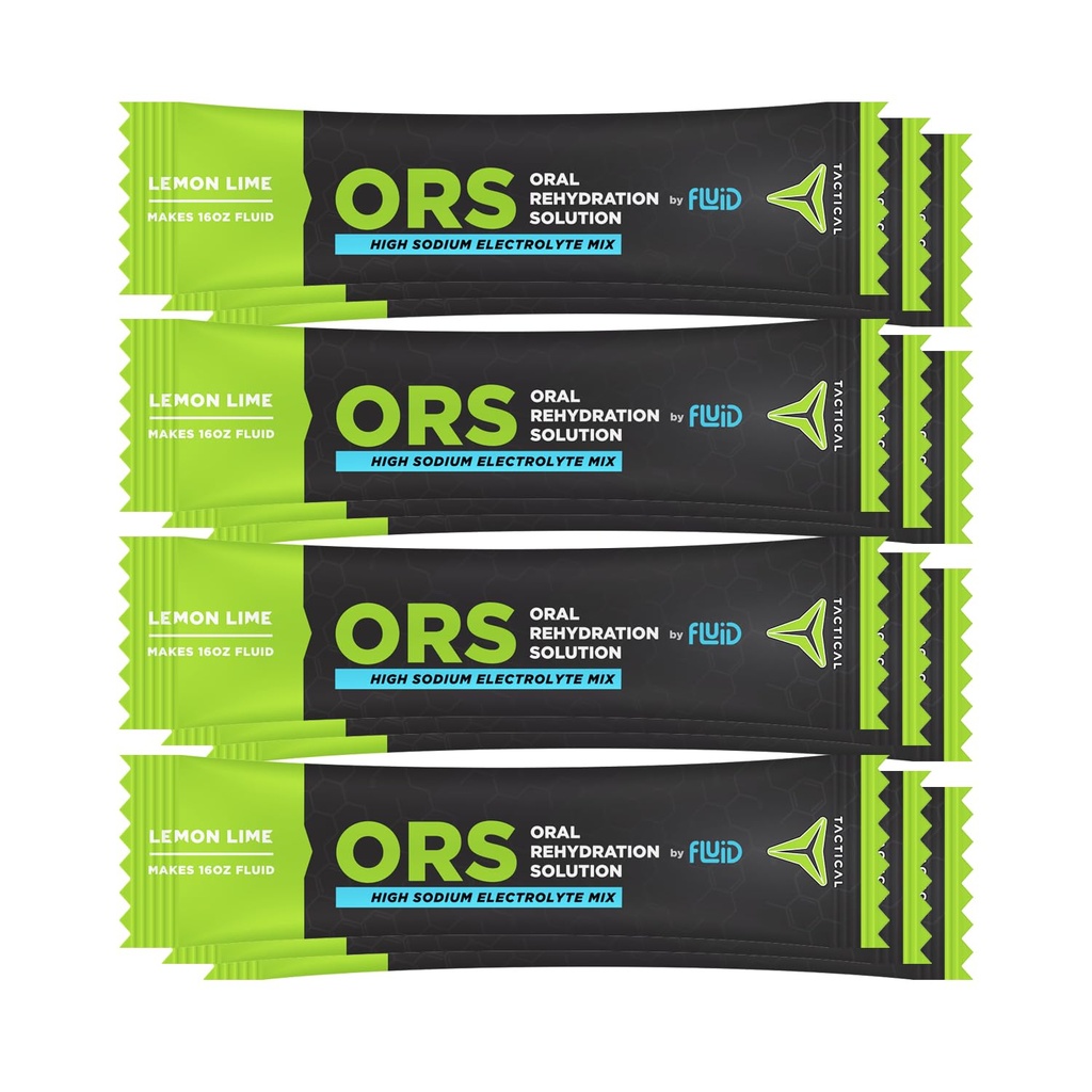 Fluid Tactical - ORS (Oral Rehydration Solution), Recover Faster, Extreme Dehydration Elektrolyte, 12pack (Lemon Lime)