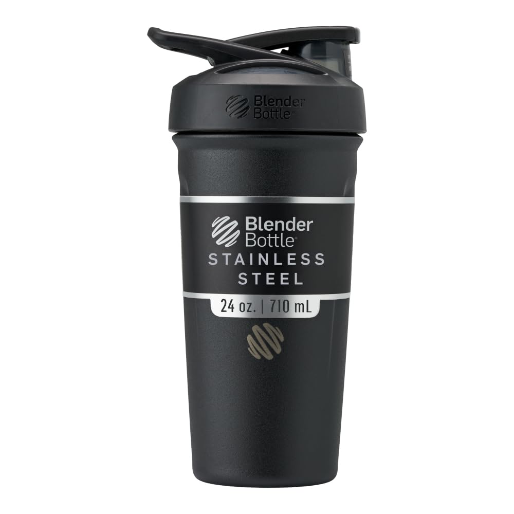 BlenderBottle Strada Shaker Cup Insulated Edelstahl Wasserflasche mit Draht Whisk, 24-Ounce, Schwarz