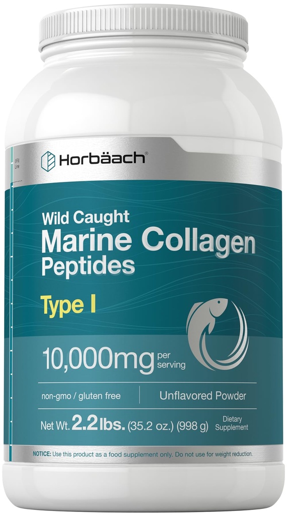 Horbäach Marine Collagen Peptides Polvere 2.2 lb | per pelle, capelli e chiodi | Tipo I Pesce Idrolizzato Collage | Keto, Paleo, Non OGM, Gluten Free Supplement