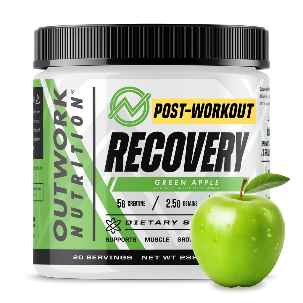 Outwork Nutrition Post Workout Recovery Poudre - Créatine Monohydrate, KSM-66 Ashwagandha & Tart Cherry - Rapids Recovery, Soulagement - Creatine Poudre pour hommes et femmes, pomme verte, 240 Gr