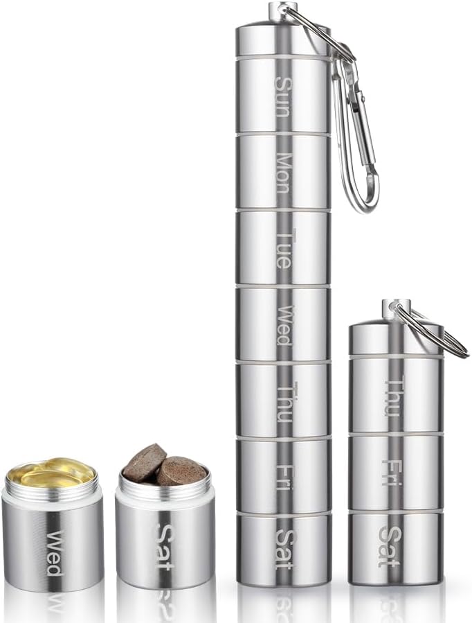 Metal Moisture Proof Weekly Pill Organizer 7 giorno 3 volte al giorno, Lega di alluminio impilabile Free Travel Pill Box Case impermeabile e grande scomparto per tenere Pillole, Vitamine, Fish Oil, Supplem
