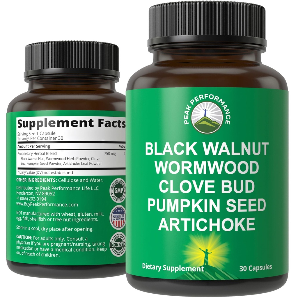 Wormwood Black Walnut Clove Cleanse für Menschen. Elimination Detox + Darmunterstützung Kapseln Ergänzung für Erwachsene und Kinder. Pillen mit Artichoke und Kürbis für zusätzliche Vorteile gesehen