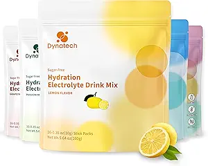 Dynatech Zero Sugar Electrolyte Drink Mix - Lemon - Idration Powder Packets with 10 Electrolytes & Vitamins | Non-GMO, Gluten Free, Vegan Electrolytes Powder Packets | 16 Servings