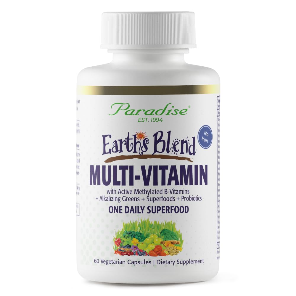 Mélange d'herbes de paradis une fois par jour de multivitamine pour les hommes, sans fer, 48 superaliments biologiques, probiotiques et vitamines A, B12, C, D, K2, 60 Nombre