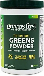 Greens First Original Greens Powder - 49 Superfoods - Bio Fruits & Veggies - Präbiotika, Probiotika & Verdauungsenzyme - Antioxidant Smoothie - Dairy Free, Vegan & Non-GMO (Mint, 30 Portionen)