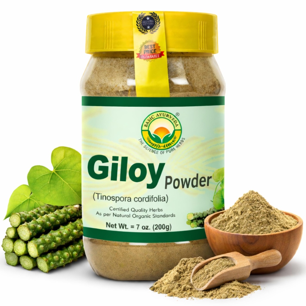 BASIC AYURVEDA Giloy Powder | 7.05 Oz (200g) | Organic Tinospora Cordifolia Stem Powder | Natural Guduchi Extract for Immunsystem Booster & Healthy Diges