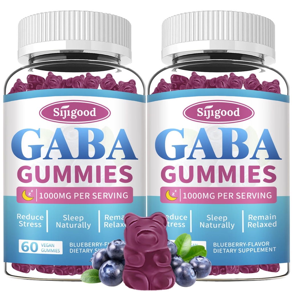 2 Pack GABA Gummies per adulti, Relax, Zzz & Mood – Gummie calma senza zucchero con L-teanina, 5-HTP, Vitamina D3 – Supporto Zzz naturale, Integratori GABA per bambini, 120 Conte