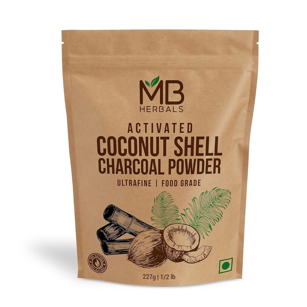 MB Herbals Activated Charcoal Powder from Coconut Shell 8 oz (227 Gram / 0.5 LB) | For EXTERNAL USE ONLY | Face Packs and Masks| Soap Making | ToothPowder