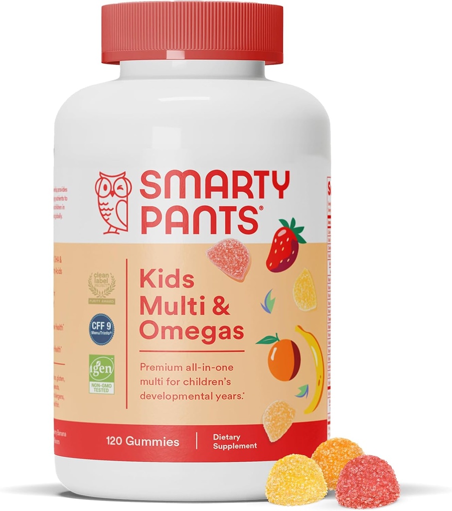 SmartyPants Kids Complete Gummy Vitamine: Multivitamin, Vitamin D3, B12 (Methylcobalamin), UND Omega 3 DHA / EPA Fish Oil, 120 Zählung