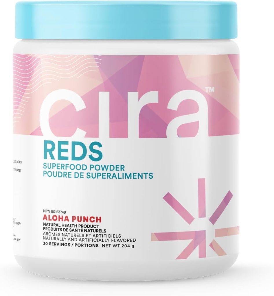 Poudre Superfood Cira Glow-Getter Reds - Antioxydants et polyphénols pour l'augmentation de l'énergie et de la santé Gut - 30 portions, Aloha Punch