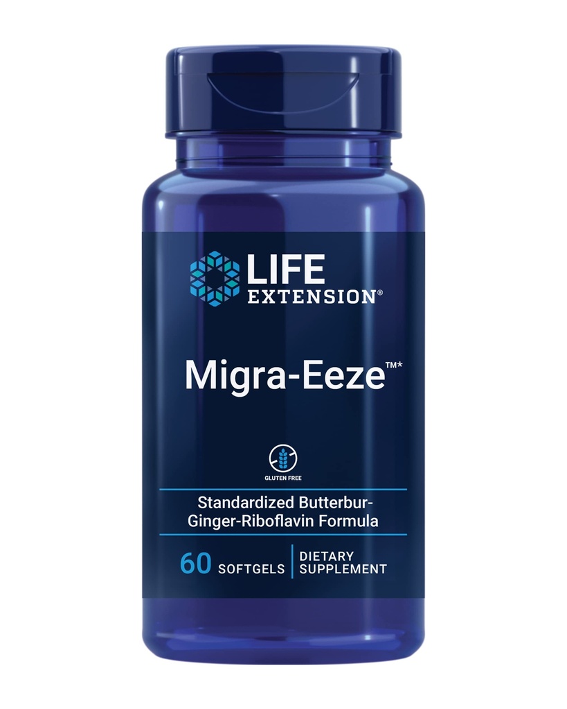 Estensione di vita Migra-Eeze - Estratto di radice di Butterbur con vitamina B2 (Riboflavin) e Supplemento di zenzero - Formula per alleviare la testa Discomfort - Gluten-Free — 60 Softgels