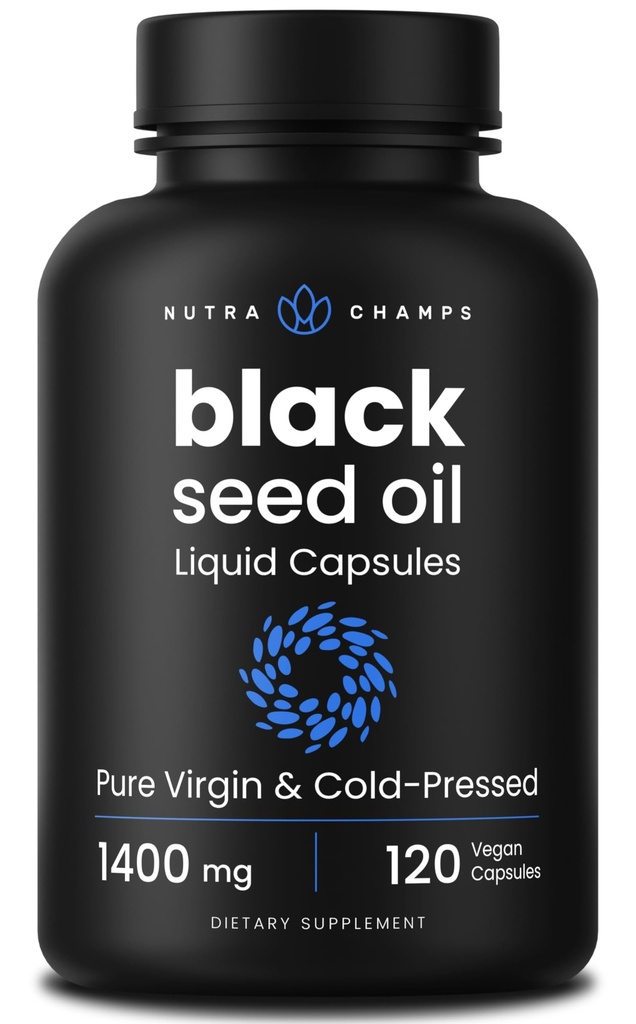 NutraChamps Black Seed Oil Organic Cold Pressed | 120 Vegan Softgel | Virgin Nigella Sativa Pillen mit Vitamin E & Thymoquinone | Reich an Omega 3 6 9 | Unrefined Black Cumin Seed Oil Kapseln
