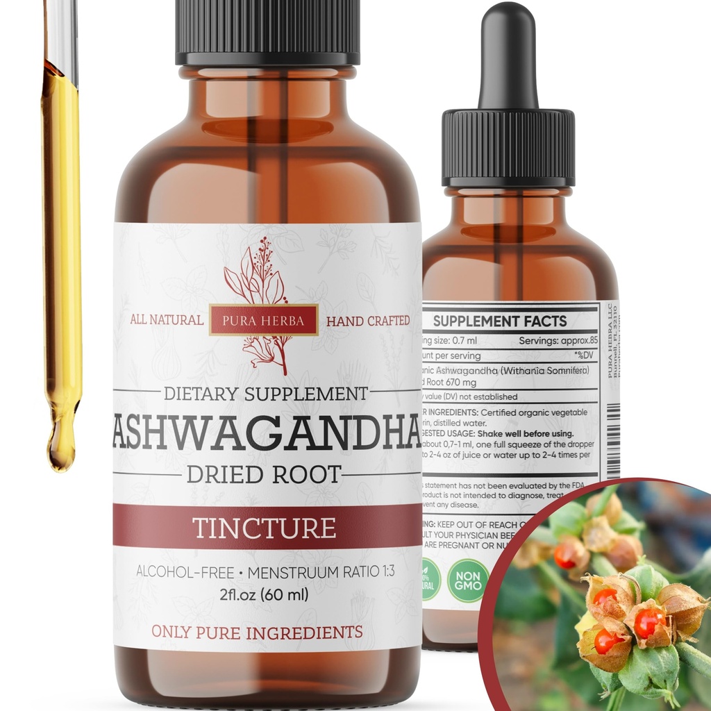 Bio Ashwagandha Flüssigkeitstropfen, Ashwagandha Wurzel Tinktur, Ashwagandha Extrakt Kräuterergänzungen - 2 Fl Oz