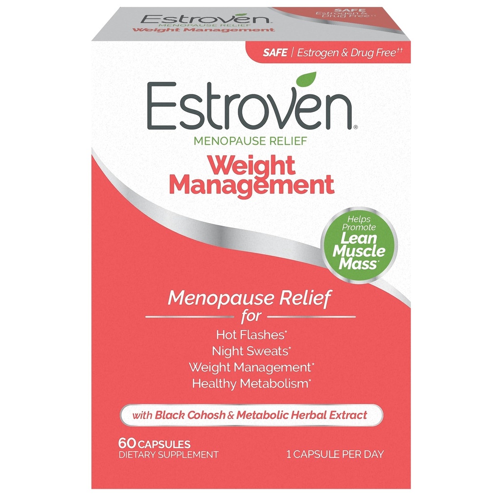Gestion du poids d'Estroven pour le soulagement de la ménopause - 60 Ct. - Ingrédients prouvés cliniquement aider à gérer le poids, fournir des sueurs nocturnes et un soulagement flash chaud - sans médicament et sans gluten
