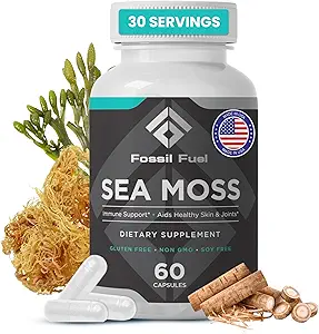 Fossil Fuel- Organic Superfood for Energy, Digestive Health, Immununterstützung und Entzündungshilfe - verpackt mit essentiellen Nährstoffen und Mineralstoffen, Sea Moss (60 Kapseln)