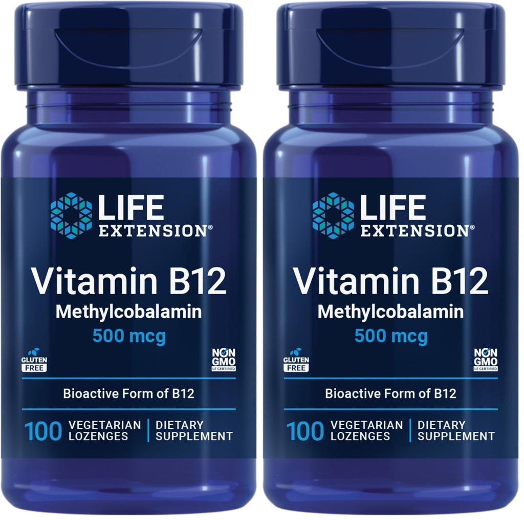 Lebensverlängerung Vitamin B12 Methylcobalamin 500mcg - Vitamin B12 Nahrungsergänzungsmittel für allgemeine Energie und Gehirngesundheit - Zuckerfreie vegetarische Lozenges lösen sich in Ihrem Mund - einmal täglich - 100 Zähler