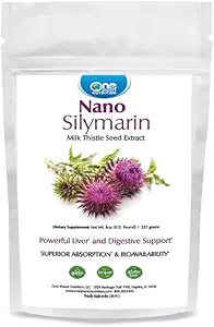 One Planet Nutrition Nano Silymarin Polvere 8 oz (227 Serve), Estratto di semi di cardo del latte, Nano per assorbimento potenziato, Supporti Welness generale, Non-GMO, Vegan, Gluten Free
