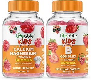 Magnesio di calcio vitabile bambini + B complesso bambini, Gummies Bundle - Grande degustazione, supplemento di vitamina, senza glutine, OGM libero, pancia masticabile