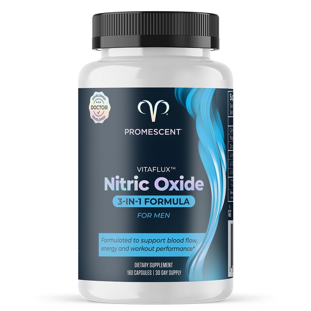Promescent VitaFLUX Nitric Oxide Supplementi per gli uomini, Pillole di ingrandimento del maschio ad azione rapida per Stamina, Dimensioni e Prestazioni, L-Arginina L-Citrullina L-Carnitina (30 Serve)