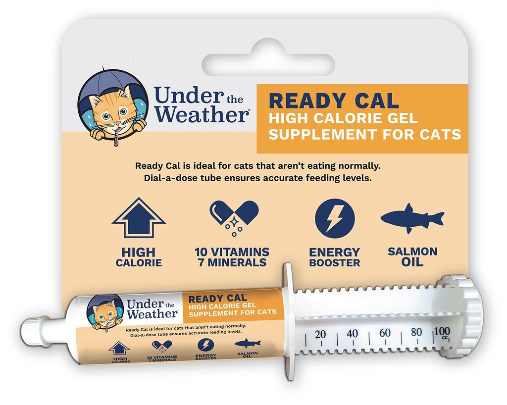 Unter dem Wetter Pet | Ready Cal for Cats 100cc | High Calorie Supplement | Cat Weight Gainer und High Calorie Booster | 10 Vitamine, 7 Mineralien & Omega Fatty Acids (für Katzen 100cc)