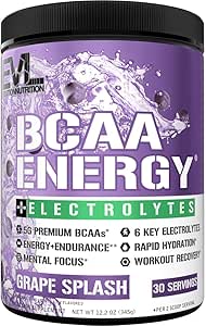 EVL BCAAs Amino Acides Poudre - BCAA Énergie Poudre avant l'entraînement pour la récupération musculaire Plongée croissance et endurance - réhydratation après l'entraînement boisson de récupération avec 6 électrolytes clés - splash de raisin