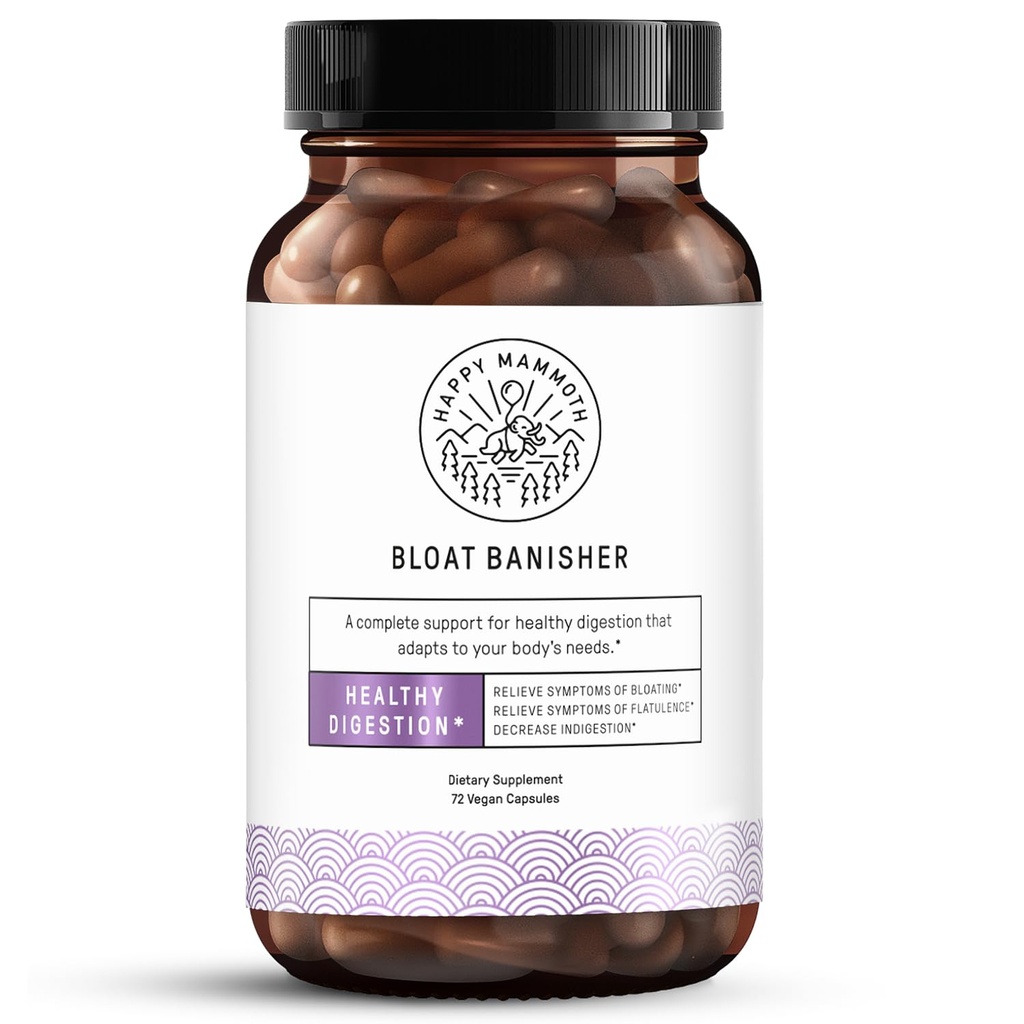 Felice Mammoth Bloat Banisher Natural Relief per Bloating, Gas, Indigestione & Discomfort. Promuove la digestione sana di anche cibi difficili come latticini, pane, pizza, formaggio e carni.