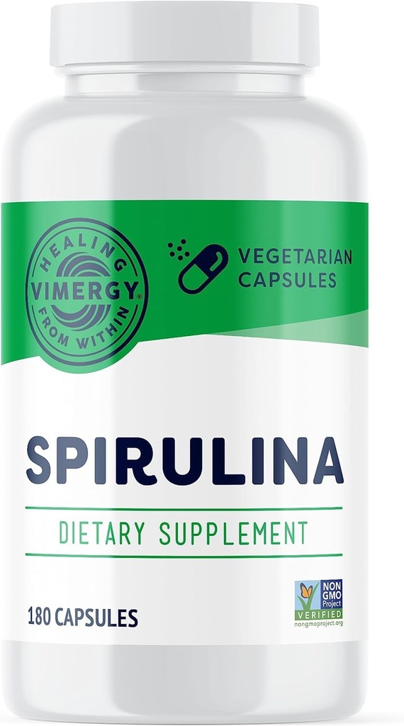 Vimergy Spirulina Kapseln - Konzentriertes Pflanzenprotein unterstützt die Immungesundheit und kardiovaskuläre Funktion - Vegan, koscher, glutenfrei - 180 Kapseln