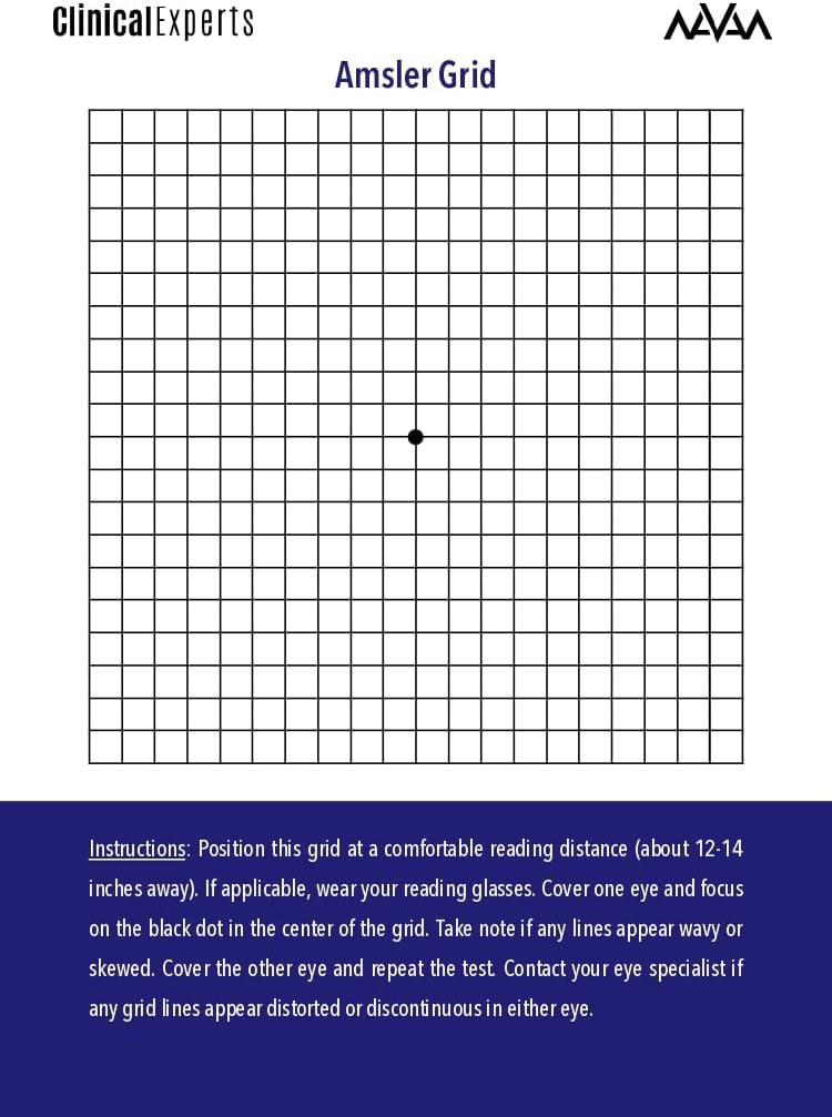 Amsler Eye Grid with Magnetic Back - Outil de dépistage de la vision quotidienne pour les patients atteints de dégénérescence maculaire et de glaucome par des experts cliniques (1 Pack)