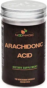 Acido arachidonico noomadico (AA o ARA), 100 capsule | 250 mg Ogni, può migliorare la massa magra del muscolo, l'uscita di potere e la forza.