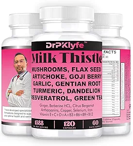 Estratto di cardo di latte per il supporto di Detox & Cleanse del fegato – con radice di leone, resveratrolo, carciofo, morenga, silymarin – 120 capsule (alimentazione di 60 giorni)