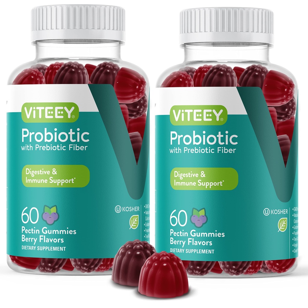 VITEEY Probiotic Gummis mit Präbiotika – Gut Health Supplements für Verdauungsgesundheit – 2 Billion CFUs – Vegan, Glutenfrei – 120 Count