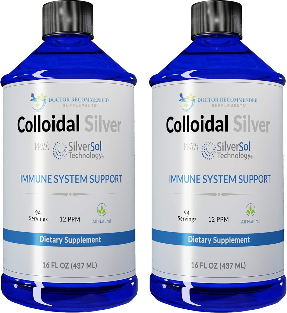 Liquido d'Argento Colloidale - 12 PPM Soluzione d'Argento Premium, 60 MCG Per Serve, Tutto Naturale, Sistema Immune Vegano, Integratore Minerale Ionic Silver Water Daily (2-16 Fl oz Bottiglie)