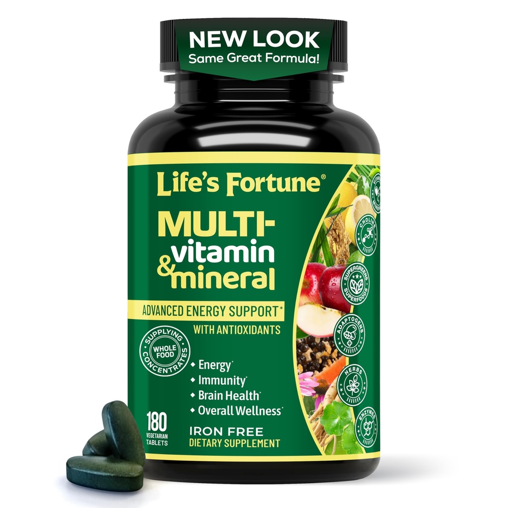 Life's Fortune Whole Food Multivitamin & Mineral, Advanced Energy Support Supplement, Tägliche Wellness für Männer & Frauen, Aminosäuren, Biotin, 180 vegetarische Tablets