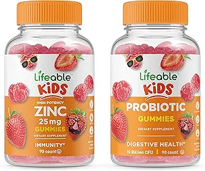 Zinco vitale 25mg Bambini + Probiotici 5 miliardi di bambini, Gummies Bundle - Grande degustazione, Integratore di vitamina, Senza glutine, OGM libero, Gomma masticabile