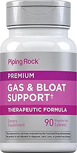 Piping Rock Bloat & Gas Unterstützung für Männer & Frauen | 90 Tabletten | Extra Stärke Pillen | Ergänzung mit Enzymen, Turmeric, Ginger & More | Non-GMO & Vegetarische Formel