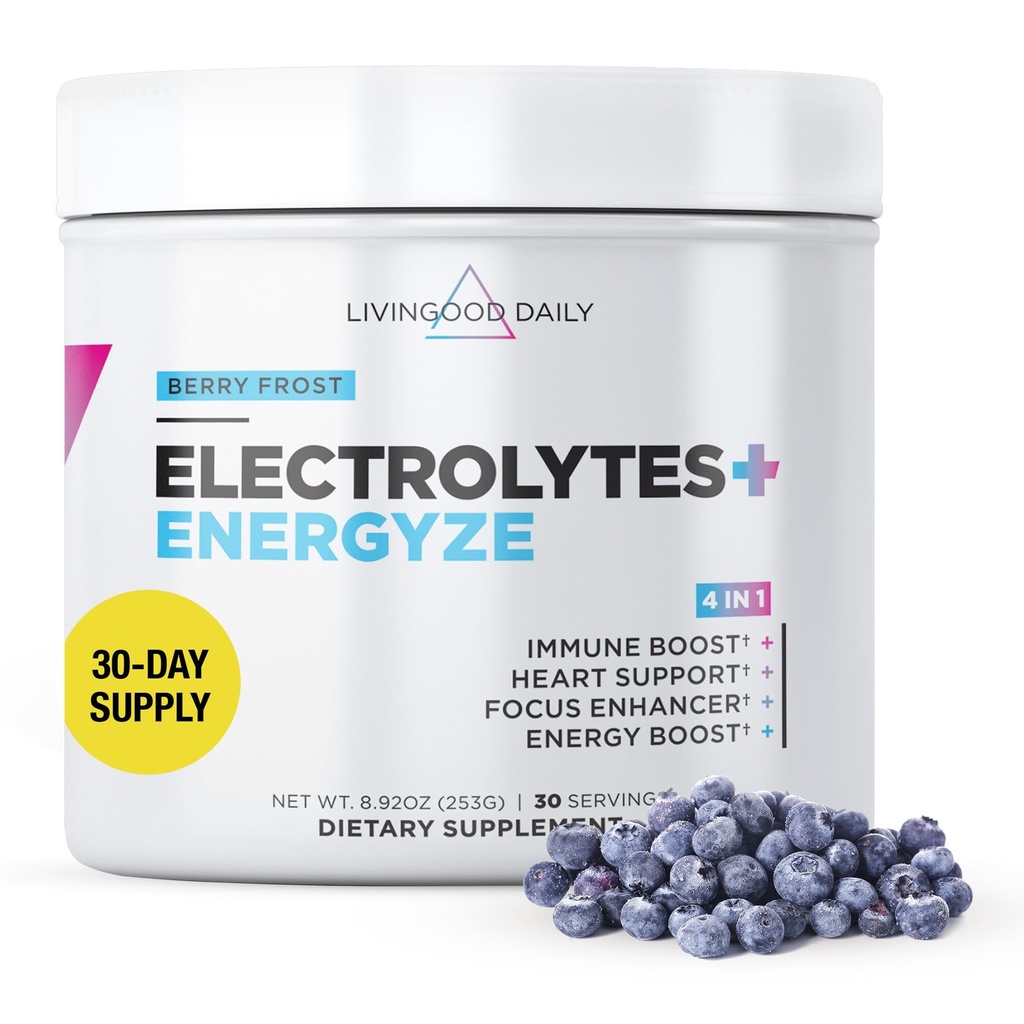 Livingood Daily Electrolytes Pulver, Elektrolyte Hydration Drink Mix mit Vitamin C, Magnesium, Taurine & Sea Salt, Elektrolyt Ergänzung für Energie & Hydration, Keto, Berry Frost Flavor, 30 Srvgs