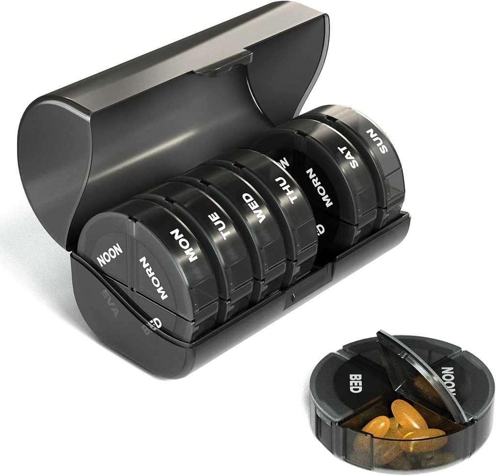 Sukuos Weekly Pill Organizer 4 volte al giorno, Extra Large 7 Day Pills Box, Colorful Vitamins Holder Cases for Fish Oil, Vitamina, Farmaci, Supplementi | Large Container | Double Protection