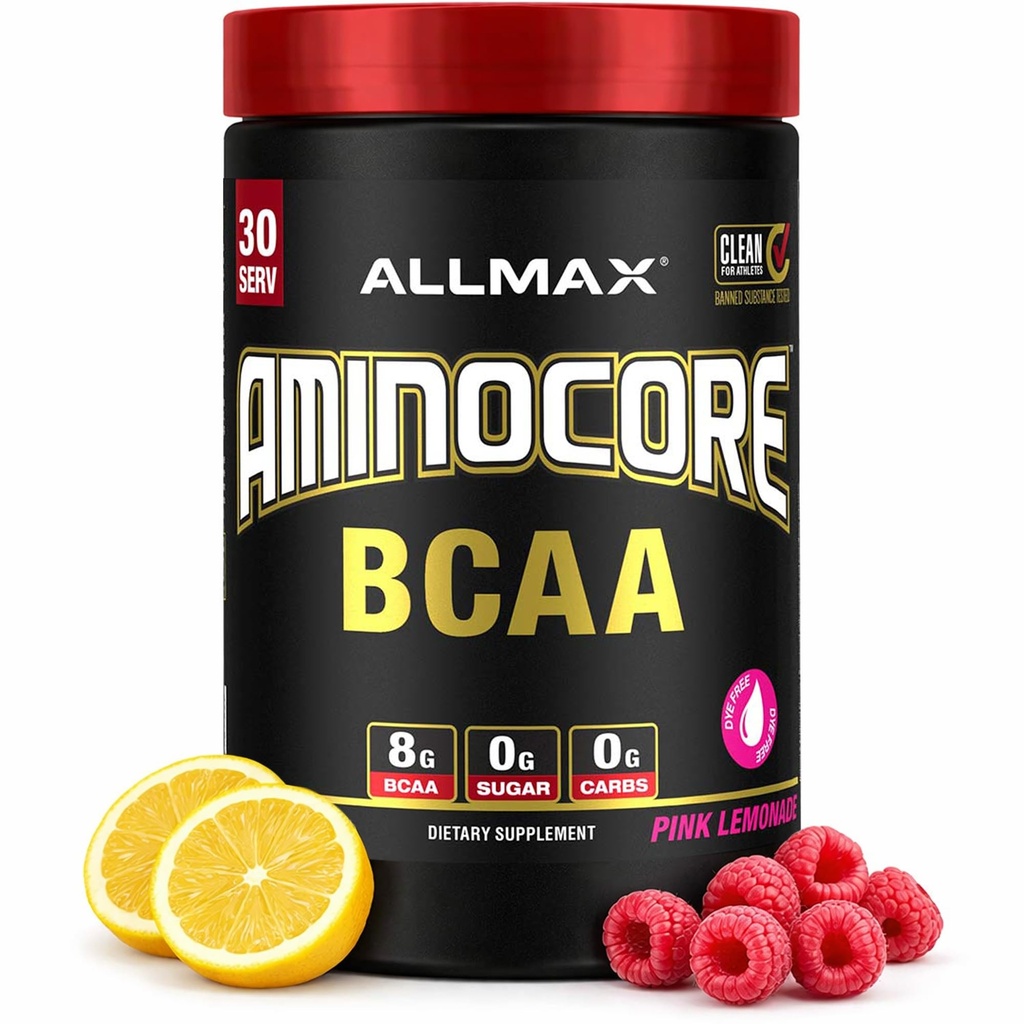 ALLMAX Nutrition AMINOCORE BCAA – 8G BCAAs – 100% reine Branch Chained Amino Acids – Glutenfrei - Pink Lemonade - 315 Gramm
