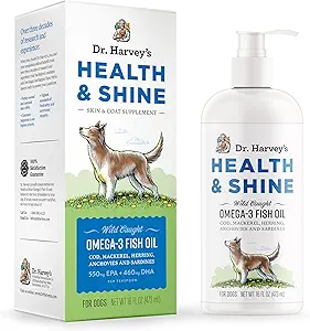 Dr. Harvey's Health & Shine Omega 3 Fish Oil per cani da Wild Caught Cod, Sgombro, Aringhe, Acciughe e Sardine - Supporta Bella Fur, Giunti forti e Itchy Allergy Relief (16 fl. oz.)