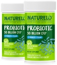 NATURELO Probiotiques pour la santé digestive - 50 milliards CFU, 11 souches, supplément d'utilisation quotidienne - booste le système immunitaire, libération retardée, sans réfrigérateur, 60 capsules végétariennes (paquet de 2)