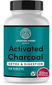 Tavolini Charcoal House Chewable attivati per adulti | Natural, Vegan, Non-GMO & Gluten Free | per denti, Stomach, Gas & Nausea | USP Food Grade | 135 ct.