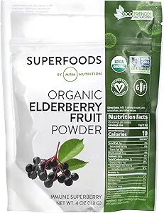 MRM Nutrition Organic Elderberry Fruit Powder | Superfoods | Immune superberry | Antioxidants + Fiber | Vegan + Glutenfrei | 45 Servierungen