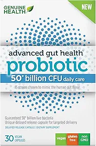 Probiotici di salute genuini, 50 miliardi di CFU, Cura quotidiana, 15 Strains Diverse, Soy Free, Gluten Free, Vegan Delayed-Release capsule per la salute avanzata del fegato, 30 conte