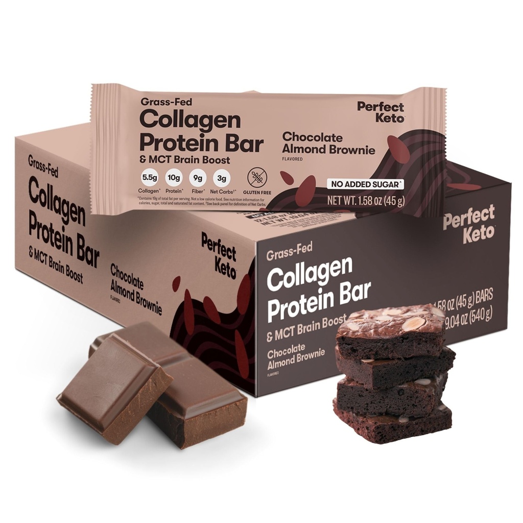 Perfekte Keto Bars - Die saubersten Keto Snacks mit Collagen und MCT. Ohne Zusatz von Zucker, Keto Diät Friendly - 3g Net Carbs, 19g Fett, 10g Protein - Diät Food Dessert (Almond Butter Brownie, 12 Bars)