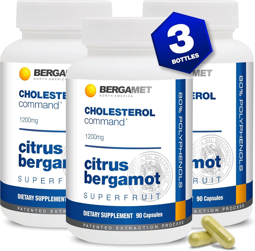 Comando Colesterolo, Citrus Bergamot SuperFruit Supplemento, 47% bergamasco Frazione Polifenolo (BPF) Formula brevettata, Made in USA, 3 mesi, 270 capsule - 3 bottiglie