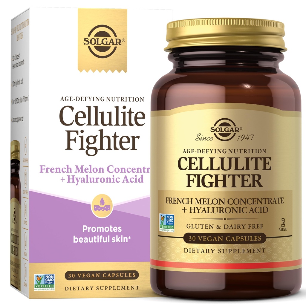 Solgar Cellulite Fighter Skin Vitamin e Supplemento Minerale, Support Smooth Skin with French Melon Concentrate, Acido Ialuronico e Vitamina C Supplemento, Età-Defying Nutrition for Women, 30 Serve